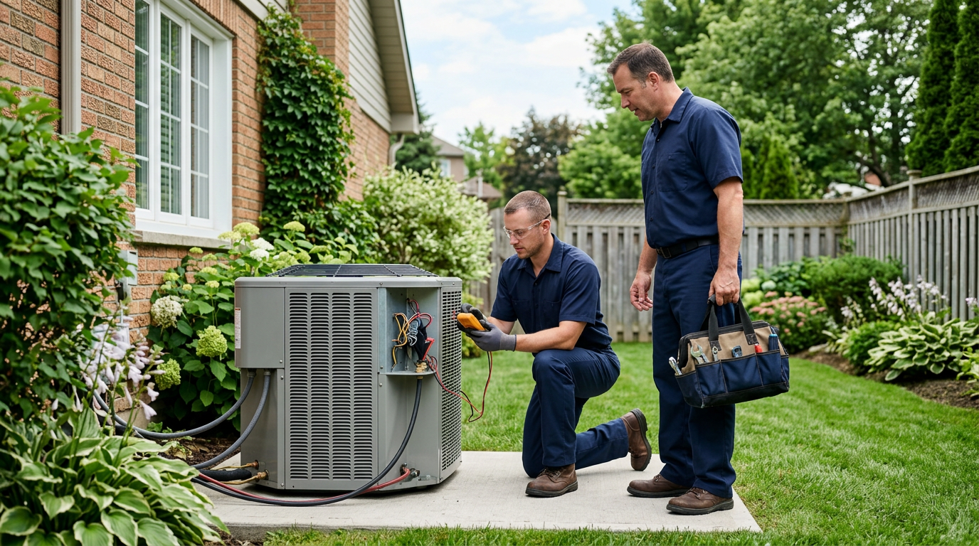 Pristine Air Heating and Cooling technicians on a residential service call
